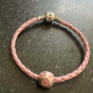 Pandora Moments Pink Woven Bracelet and Charm